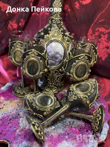 Сервиз за аперитив ръчна изработка в златно , снимка 2 - Сервизи - 47658048