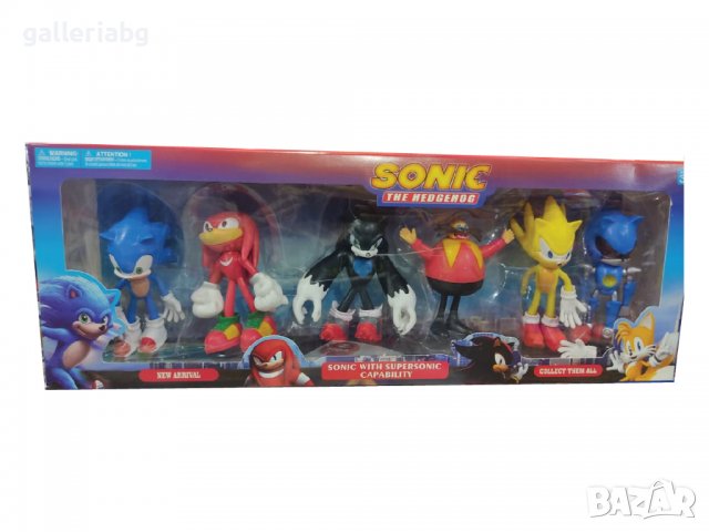 6 фигури на Соник: Филмът фигурки - Sonic, Knuckles, Shadow, Robotnik (Sonic the Hedgehog)