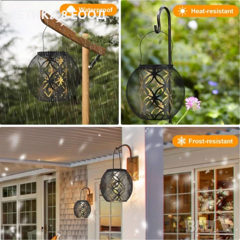 2 Соларни лампи за външна градина, слънчеви фенери, ярка LED крушка, IP65, снимка 5 - Градински мебели, декорация  - 51217759