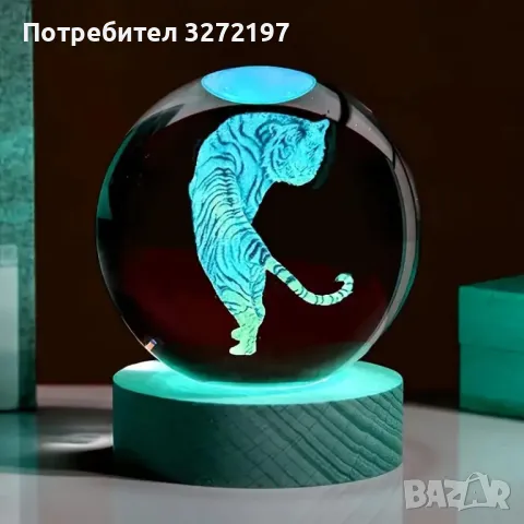 LED Светеща кристална топка/лампа, 3D сензорна - ТИГЪР, снимка 1