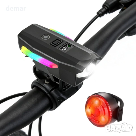 Комплект предни и задни велосипедни светлини, супер ярки, 4+3 режима на осветление