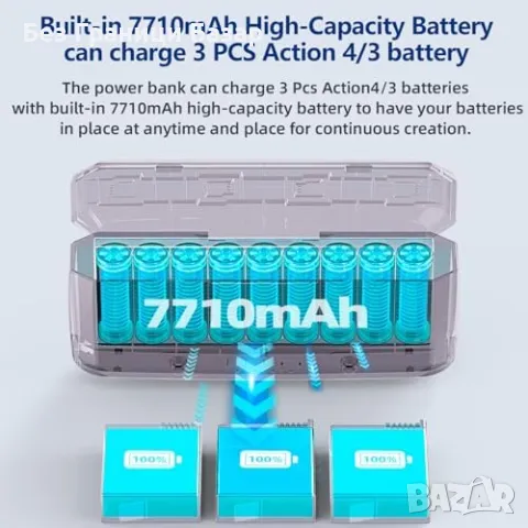 Ново DJI Action 5/4/3 Power Bank 7710mAh Зарядно с 3 Слота Бързо зареждане на батерии, снимка 3 - Друга електроника - 50166327