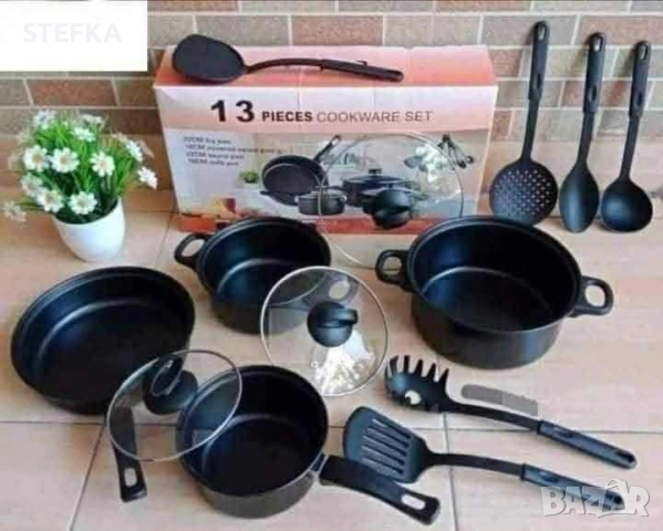 image Комплект съдове за готвене от 13 части,незалепващо покритие,за използване на индукционни котло, снимка 2 - Други - 52955733