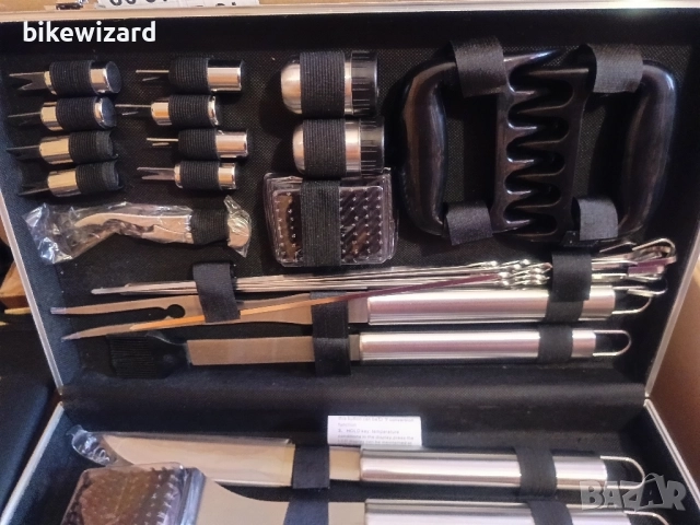 Комплект от 32 прибора за барбекю, комплект инструменти за грил от неръждаема стомана НОВО, снимка 10 - Барбекюта - 52546054