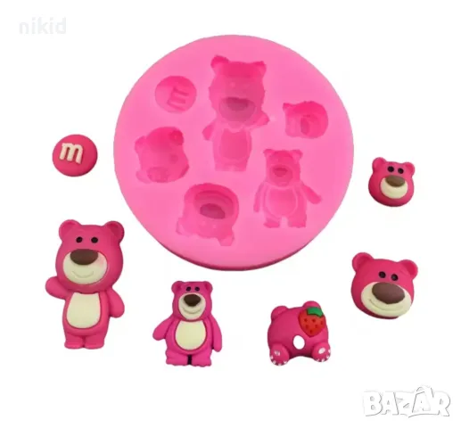 Ягодово мече Strawberry Bear силиконов молд форма фондан декор шоколад, снимка 2 - Форми - 49522080