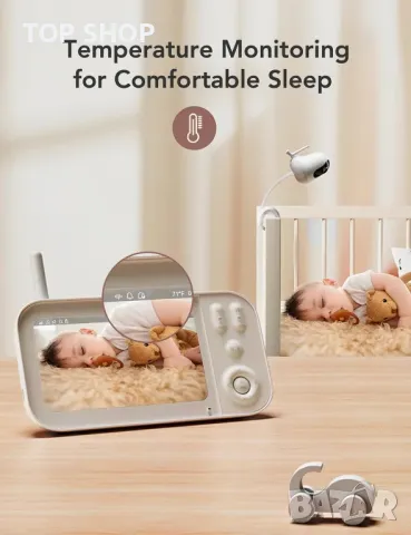 nooie Бебефон с камера, 5" екран с 10 часа батерия, 720P нощно виждане, снимка 5 - Бебефони - 49487921