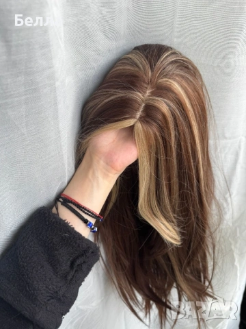 НОВА Кафява естествена перука! 100% високо качество, снимка 5 - Аксесоари за коса - 54083763