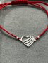 ПРОМОЦИЯ!Гривна червен конец със сребърна фигура сърце с камъчета, снимка 1 - Гривни - 44303941