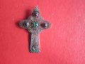 Уникален възрожденски сребърен кръст с камъни филигран, снимка 2