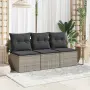 vidaXL Градински диван с възглавници, 3-местен, сив, полиратан, снимка 3
