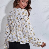 Дамска шифонена риза с карирана флорална щампа с V-образно деколте, 4цвята - 023, снимка 17 - Ризи - 39713060