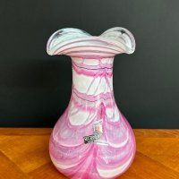 Немска стъклена ваза ръчна изработка с подпис, снимка 2 - Вази - 44445429