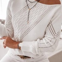 Дамски пуловер с отворени рамене и декоративни перфорации, 3цвята , снимка 2 - Блузи с дълъг ръкав и пуловери - 42468464