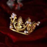 Сребриста и златиста малка корона с перли топер декорация , снимка 6 - Други - 44197654