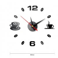 черен  огледален чаши чаша зърна кафе стенен часовник атрактивен дизайн 3D за кухня кафене заведение, снимка 5 - Други - 36709243