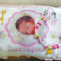 Декоративна възглавничка визитка на дете бебешка със снимка , снимка 2 - Спално бельо и завивки - 34293700