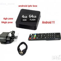 Android TV Box UHD 4K ( Quad Core, Android 11 , 4gb рам , 64gb ром ) IP tv приемник, снимка 1 - Приемници и антени - 30699132