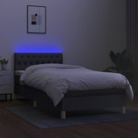 Боксспринг легло с матрак и LED, тъмносиво, 100x200 см, плат, снимка 2 - Спални и легла - 42425326