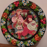 Рисувана дървена украинска чиния за стена.–12см, снимка 2 - Антикварни и старинни предмети - 31102281