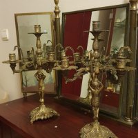 Рядки антикварни фигурални френски бронзови свещници , снимка 2 - Антикварни и старинни предмети - 38561086