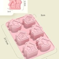 6 вида къща къщичка дълбок силиконов молд форма калъп гипс фондан шоколад декор сапун свещ, снимка 1 - Форми - 42894727