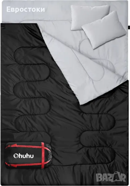 Двоен спален чувал за възрастни Ohuhu, за 3 сезона 220x150 см с 2 възглавници, удобен лек с чанта , снимка 1