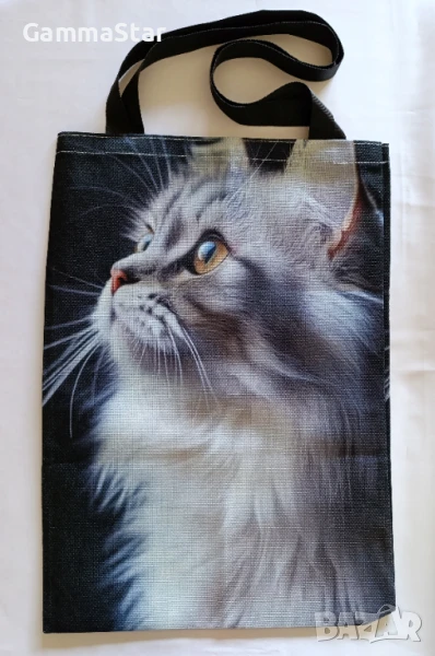 Платнена чанта с дълги дръжки с котка , снимка 1