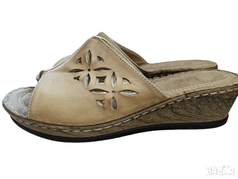 Дамски елегантни чехли, 5 см платформа, Бежови, 255 мм, 40, снимка 1