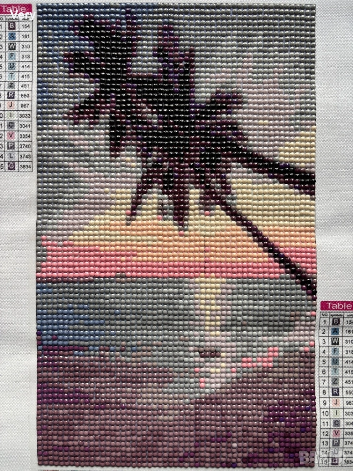 Ръчно налепен диамантен гоблен ,,Палма и плаж с залез” с р.р  20х30см!, снимка 1