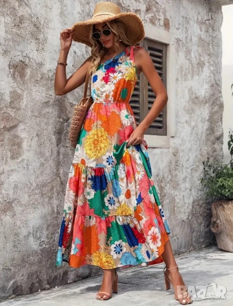 Лятна дълга рокля с едно рамо, снимка 1