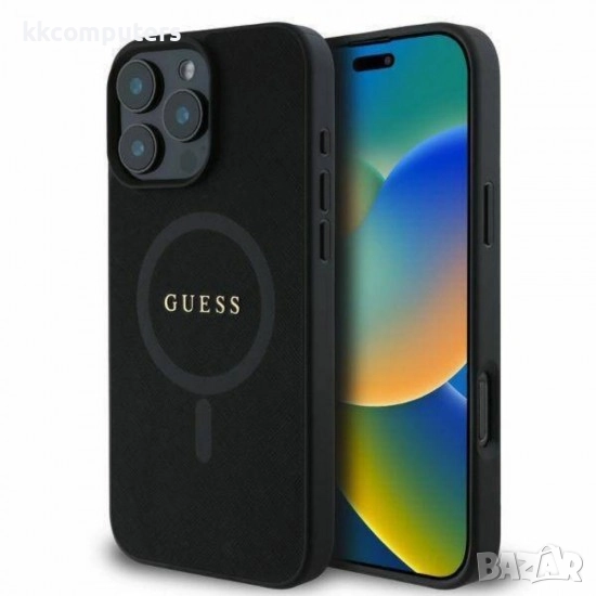 Оригинален кейс Guess Saffiano MagSafe и Протектор За iPhone 16 Pro (6.3), Черен, снимка 1