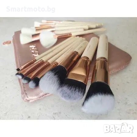 нов сет четки за грим Зоева 15бр с чантичка Розово Zoeva brush set, снимка 1