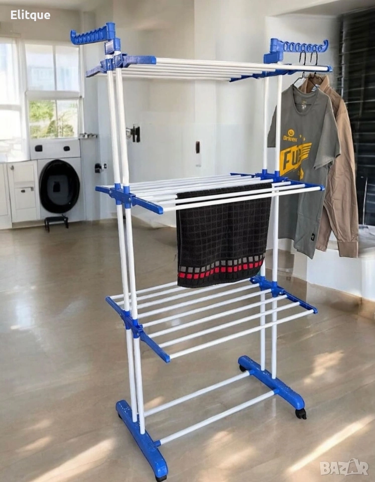 Сгъваем сушилник за дрехи на колелца – практична стойка за сушене на пране, снимка 1