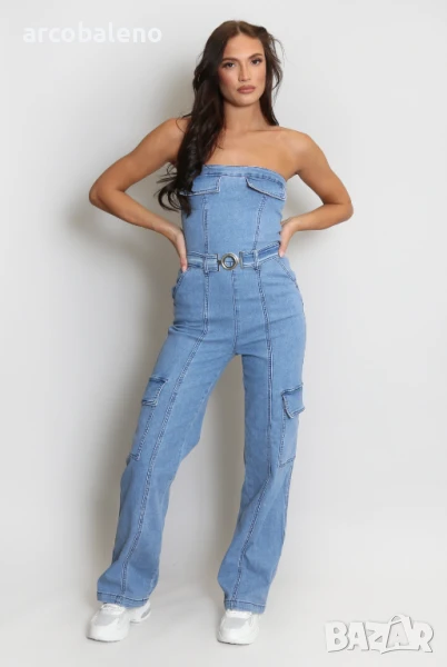 Дамски дълъг дънков гащеризон, снимка 1