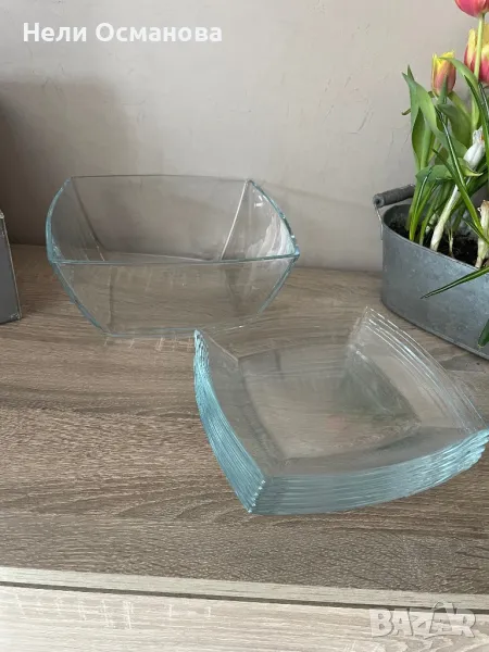 Стъклена купа 24/24 и 6 бр чинийки 19/19, снимка 1