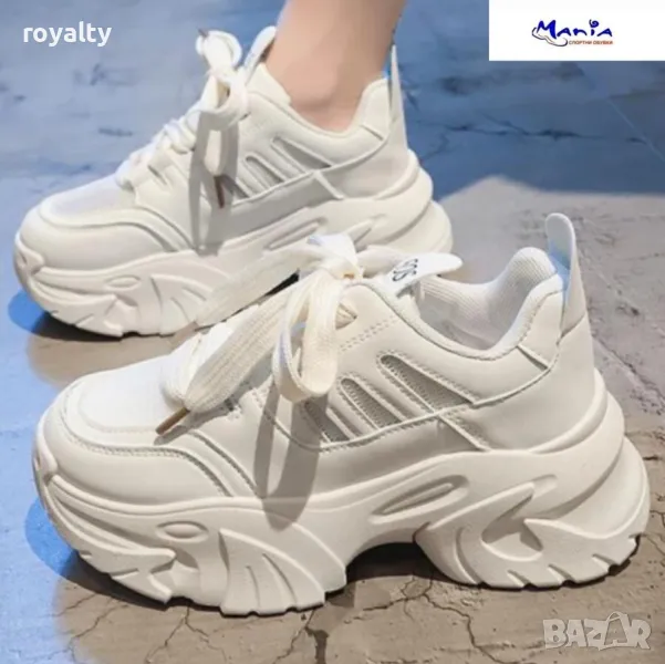 Бели дамски маратонки на платформа, снимка 1