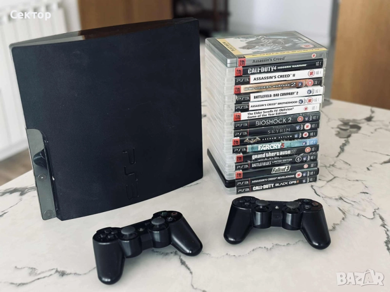 Playstation 3 SLIM 320 gb + 25 игри + 2 контролера с ХАК, снимка 1