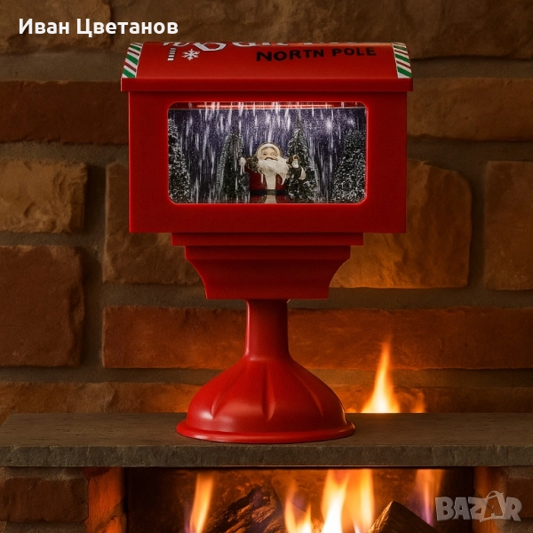 Музикална пощенска кутия „Santa North Pole“ с ефект на падащ сняг, снимка 1