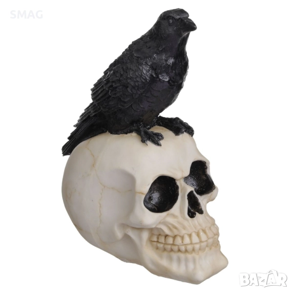 Хелоуин / Halloween декоративна композиция – череп с гарван, полирезин, 10×14×20 см_1256063, снимка 1