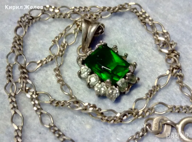 СКЪПОЦЕННО СРЕБЪРНО КОЛИЕ с ПЕНДАНТ СРЕБРО 925 с ГОЛЯМ ЮВЕЛИРНО ФАСЕТИРАН ПЕРИДОТ и ЦИРКОНИ 47569, снимка 1