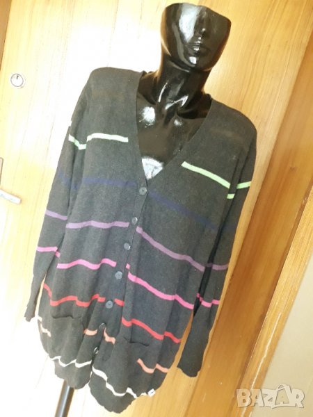 Тъмно сива жилетка плетиво на многоцветно райе ХХЛ, снимка 1