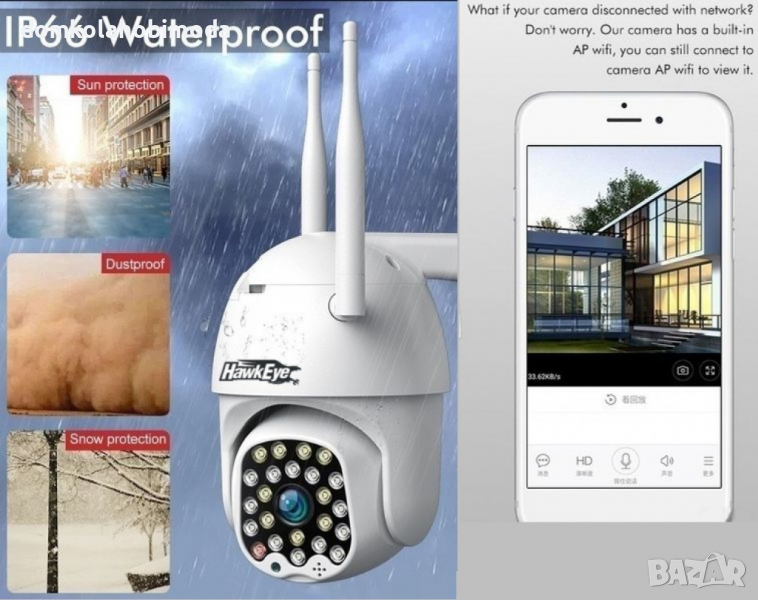 Въртяща камера с WIFI,2MP. 18 инфрареда.Слот microsd.Микрофон и високоговорител,IP66,Моушън тракинг,, снимка 1