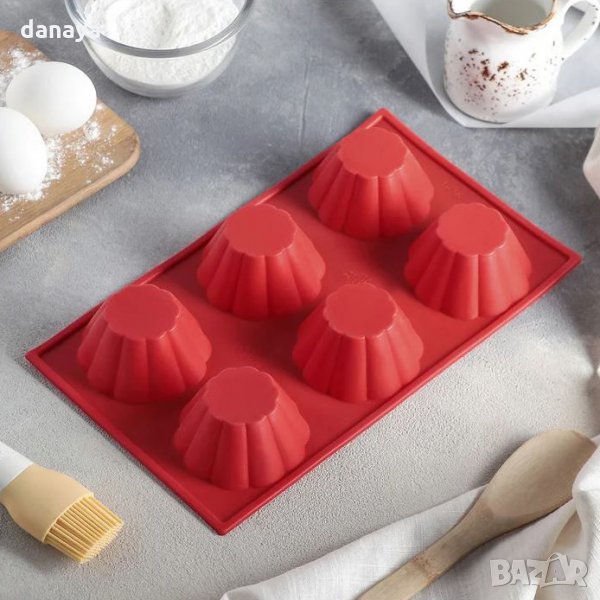 1715 Силиконова форма за пудинг и мъфини, 6 гнезда, снимка 1