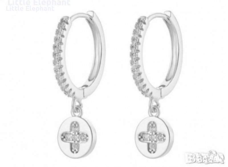 Сребърни висящи обеци,кръстчета, white,бранд/нови, снимка 1