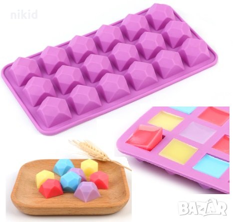 18 бр 3D топче с ръбове диамант силиконов молд форма за бонбони шоколад желе смола гипс и др., снимка 1