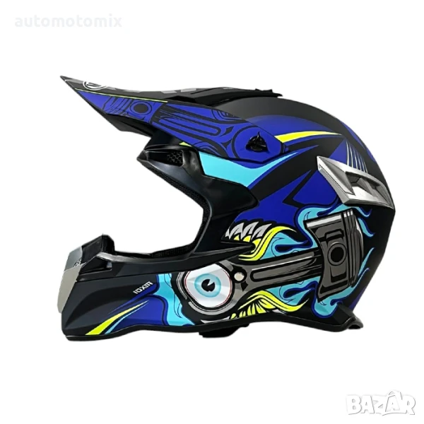 Каска за ендуро крос атв , Размер М, Matt Black/Blue - 721388, снимка 1