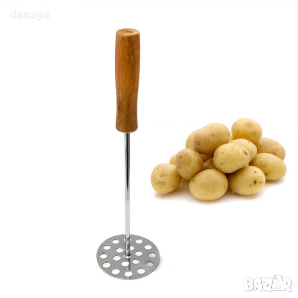 1857 Ръчна кухненска преса за картофи и зеленчуци с дървена дръжка, снимка 1