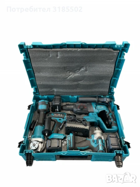 Комплект от акумулаторен перфоратор, ъглошлайф 125 мм, гайковерт и винтоверт 36V с 2 броя батерии 6A, снимка 1