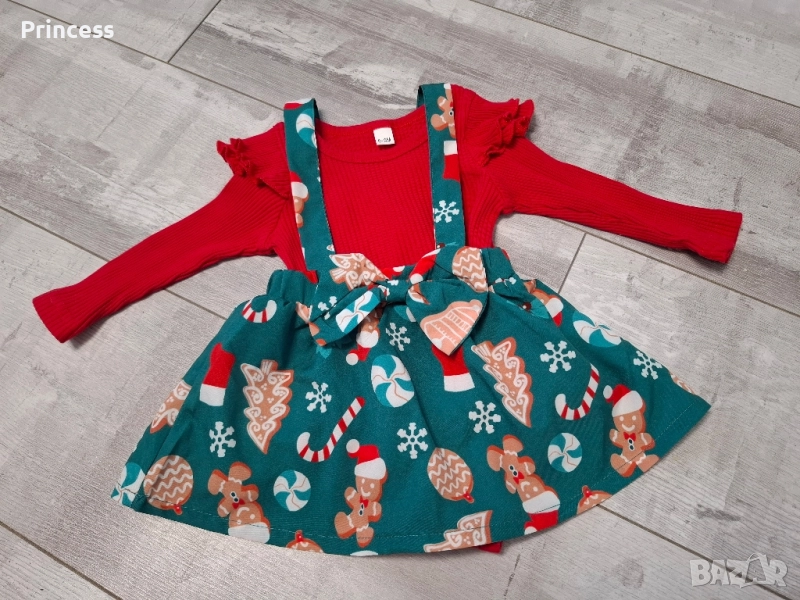 Коледен комплект- боди + рокля,6/9месеца, снимка 1