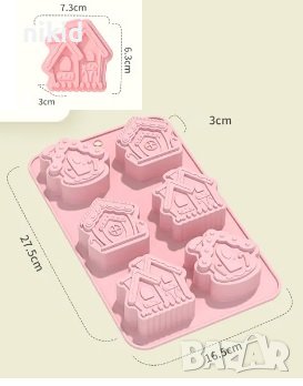 6 вида къща къщичка дълбок силиконов молд форма калъп гипс фондан шоколад декор сапун свещ, снимка 1